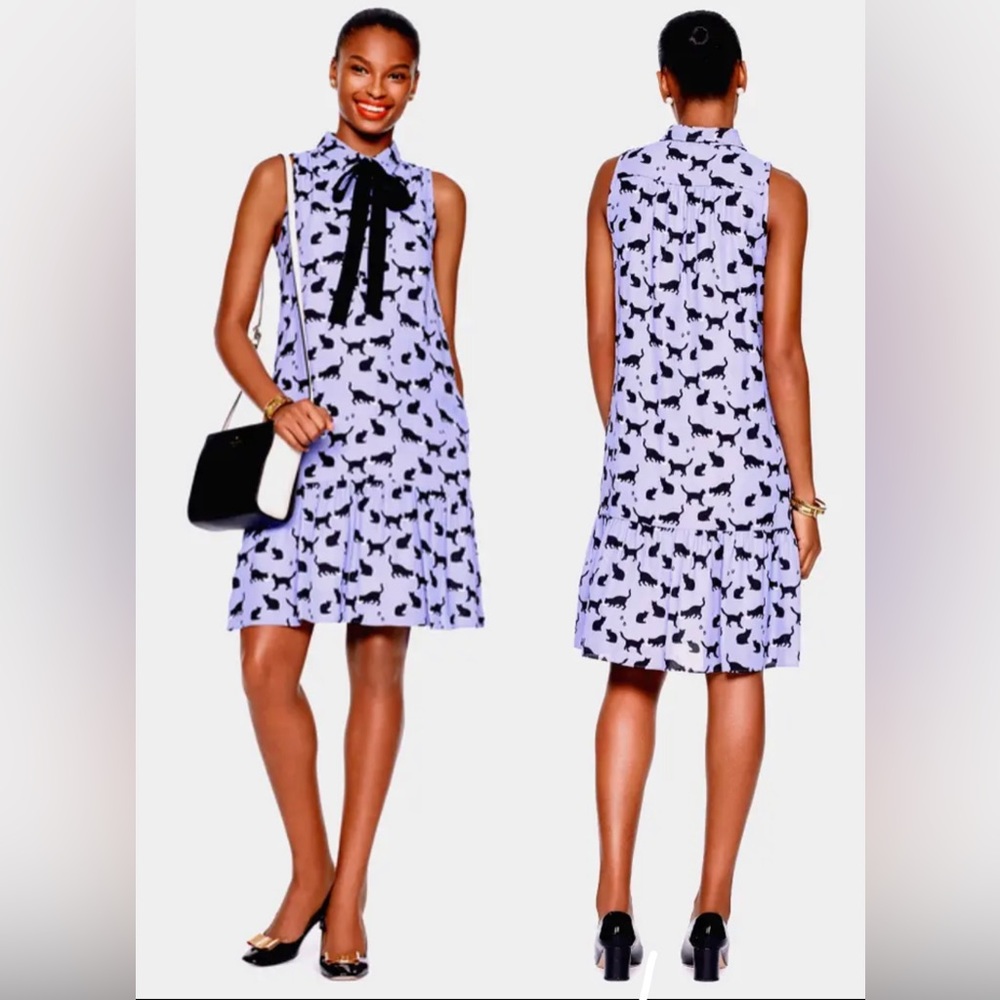 Kate Spade Purple Cat Shift Mini Dress with Bow